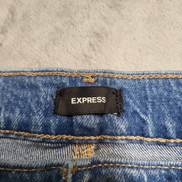 Express Jeans Womens 6 Long Blue Denim High Rise Straight Ankle Cargo Pockets - Picture 3 of 12